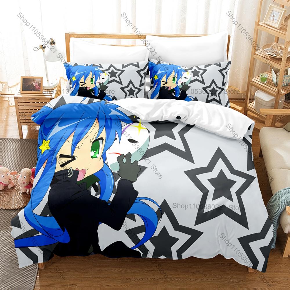 Cool Lucky Star Konata Izumi Anime Bedding Set 1 Duvet Cover + 2 Pillowcases Otaku Girl Cosplay Cute Bedroom Decor