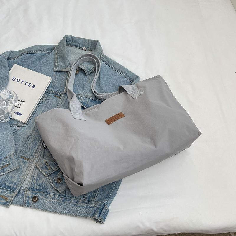 Solid Color Tote Bag Women's Large Capacity Shoulder Bag Student Classes Book Bag