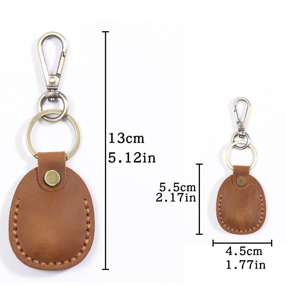 Cowhide Waterdrop IC Induction Access Card Holder - Hand-Stitched Leather Keychain Case