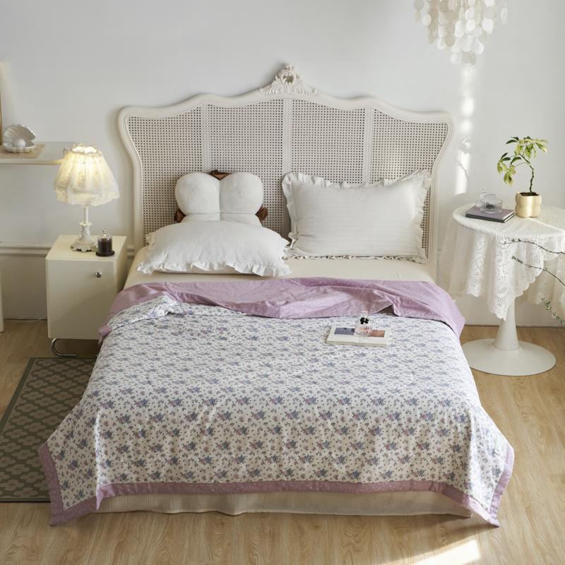 Fresh Floral Summer Quilt 100% Cotton Botanical Flower Pattern Soft Lightweight Quilted Quilt Home Travel Multifunction Blanket