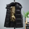 Herr Väst med huva Ärmlös Västkappa Svart Guld Färg Dun Bomull Dragkedja Fickor Västjacka Vardagskläder