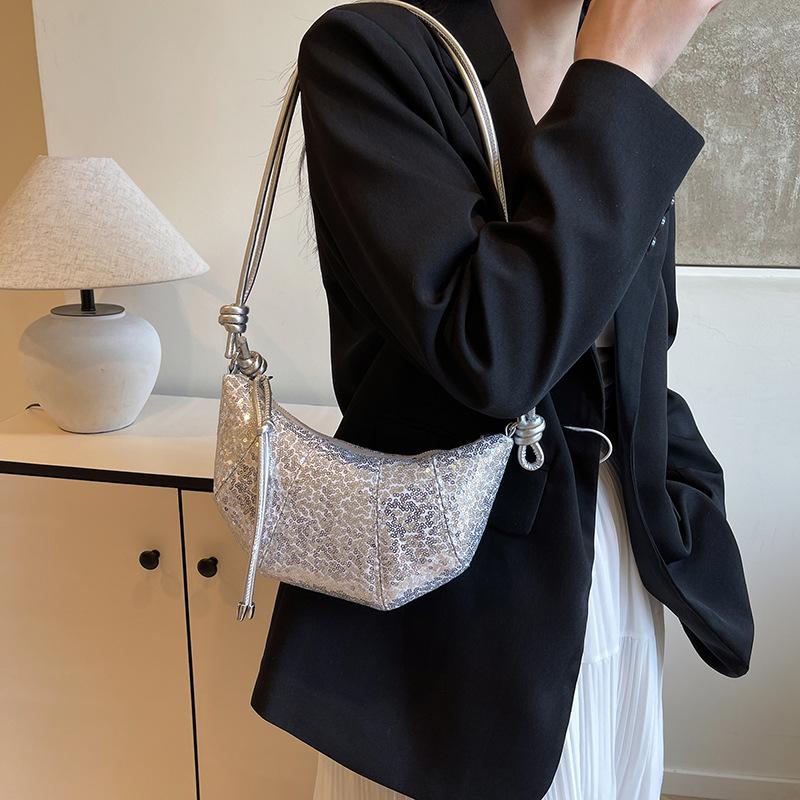 Women Trendy Horn Bag 2025 New Korean Style Fashion Shoulder Bag Women's Sequin Crossbody Dumpling OL Versatile Small Bag