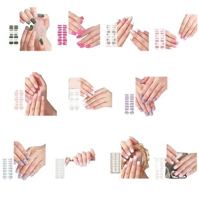 16 Pcs Long Nail Polish Strips Long Lasting Semi Cured Nail Sticker for Women