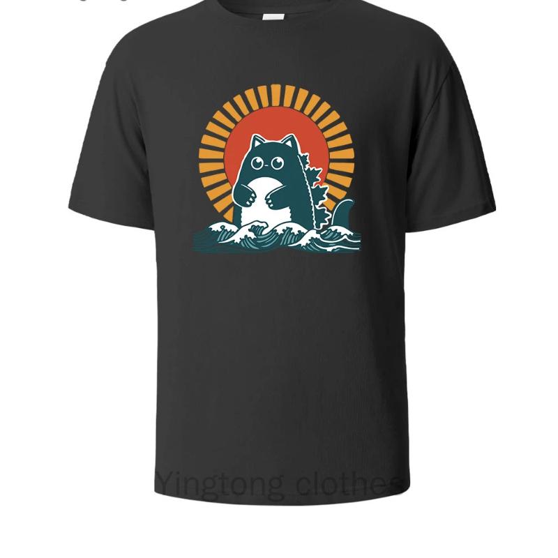 Cat Printed Soft Cotton Mens Tee Lightweight Breathable Minimalist Round Neck Design Comfortable Loose Fit Mens T-shirt