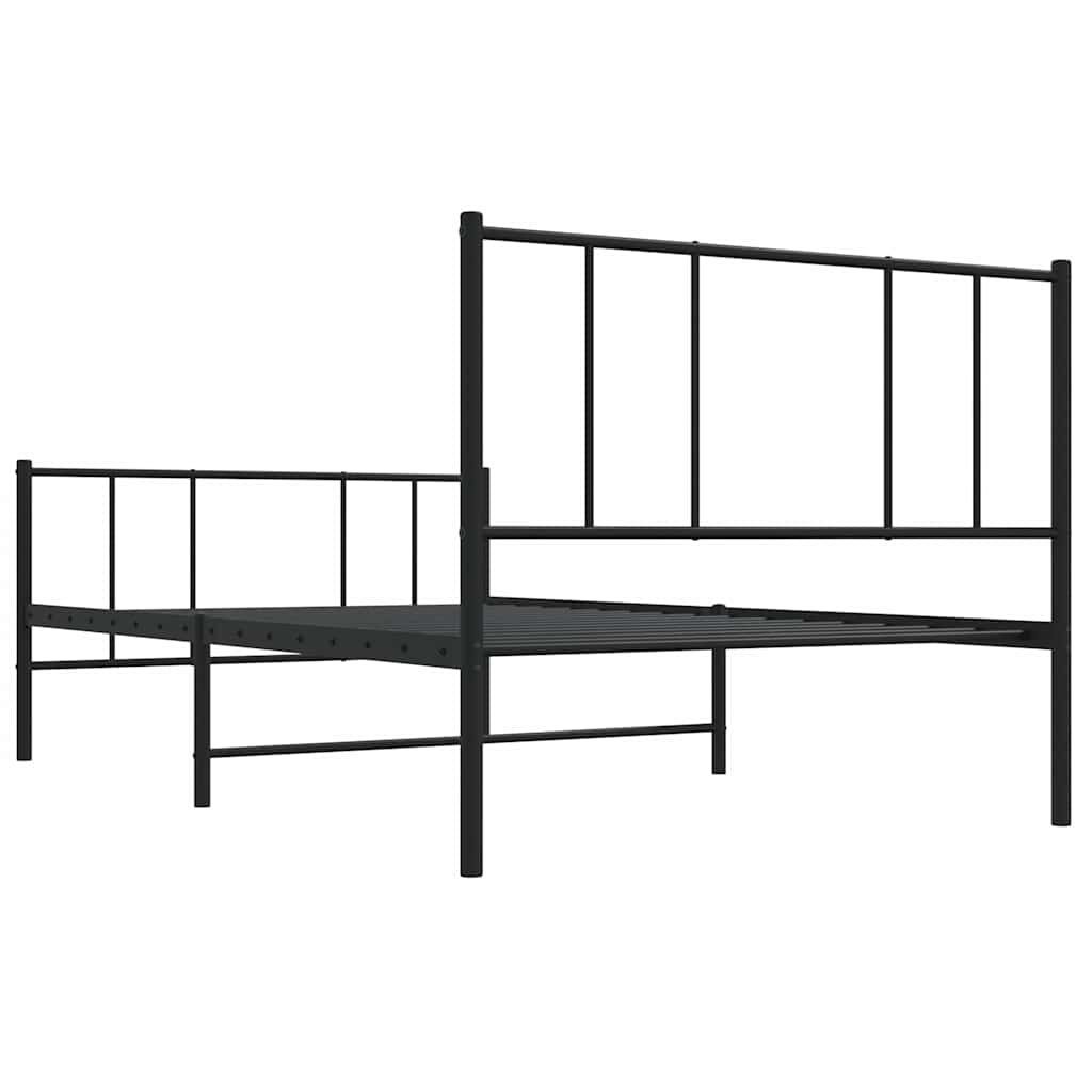 Metal Bed Frame with Headboard and Footboard Black 90 x 190 cm