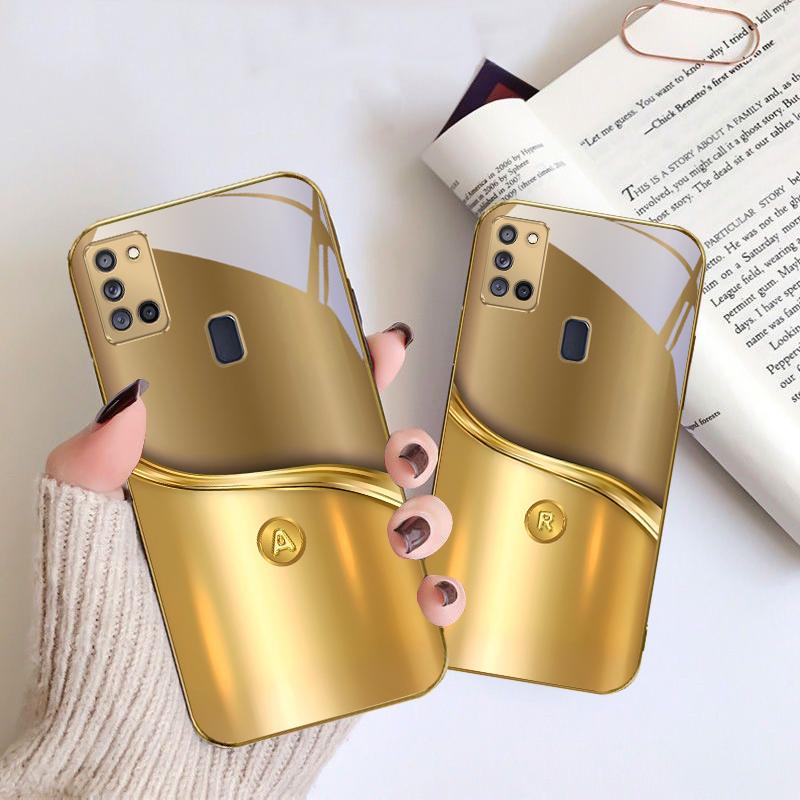 The letters of metal For Samsung A 31 32 A33 A34 35 14 A15 13 A16 25 A26 50 52 53 54 55 56 70 71 72 73 Golden glass phone case