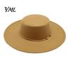 Classic Wide Brim Hat Retro Flat Top Hat, Wool Felt Pork Pie Bowler with Vintage Style Fedora Metal Ring, Trilby for Women Men Autumn Winter