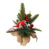 Small Christmas Artificial Plants with Burlap Base Faux Pine Branches with Red Berries/Poinsettias Flower