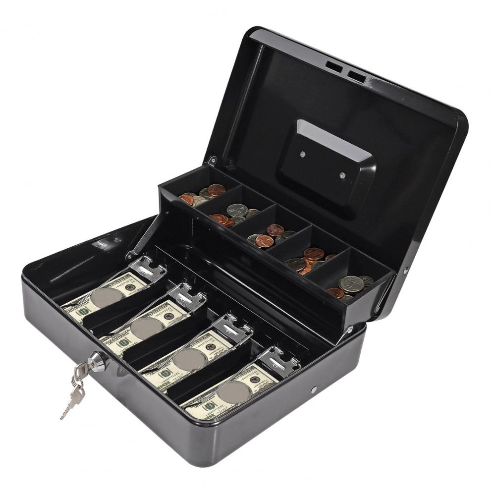 Cashier Box With 2 Keys Multi Money Trays Cantilever Design Locking Cash Box Coin Compartments Unbreakable Money Box