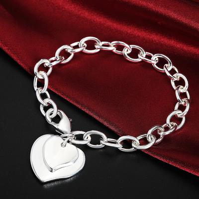 925 Pure Silver Heart Folding Heart Pendant Bracelet Wedding Fashion Jewelry