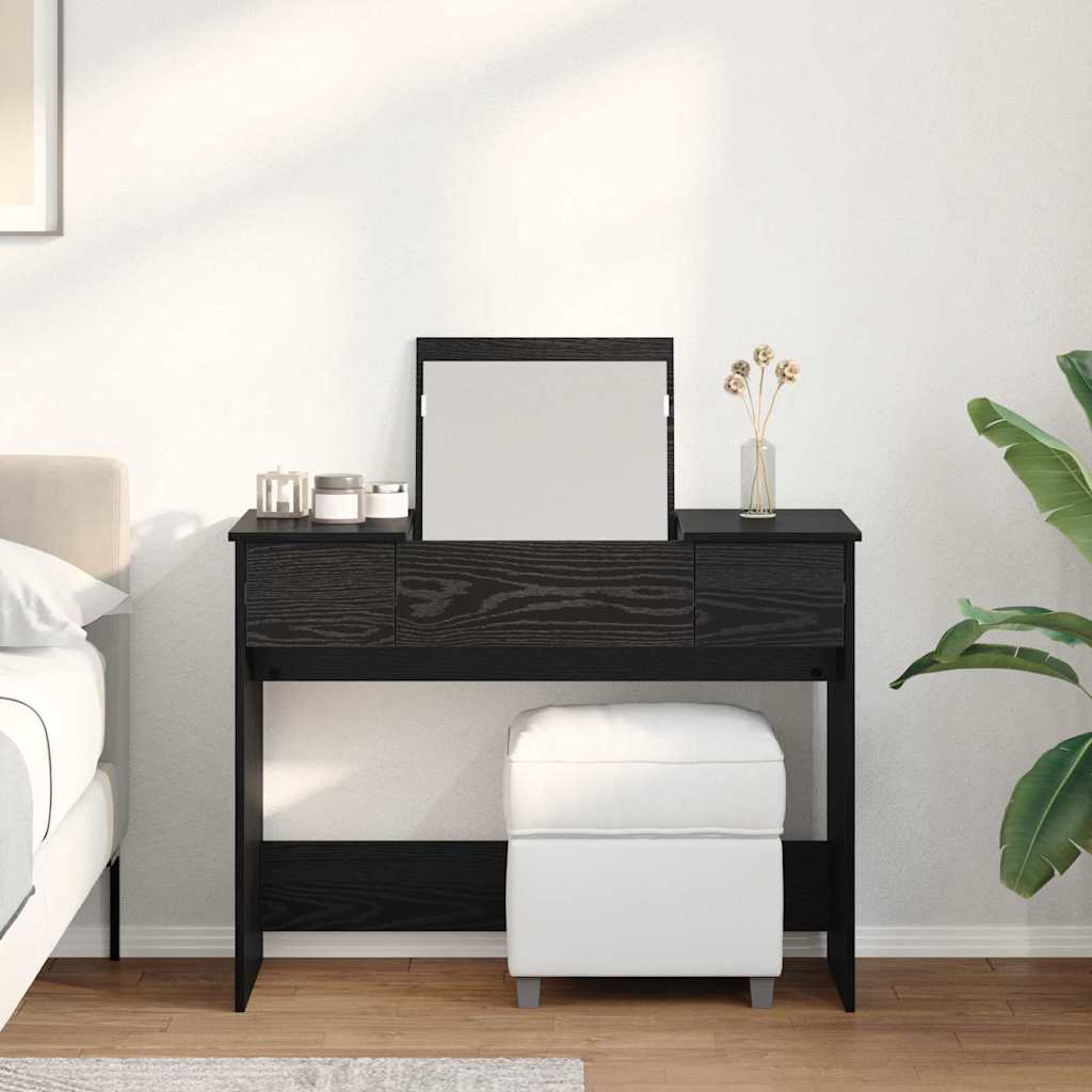 Cosmetic Table with Mirror Black Oak Effect 100 x 45 x 76 cm