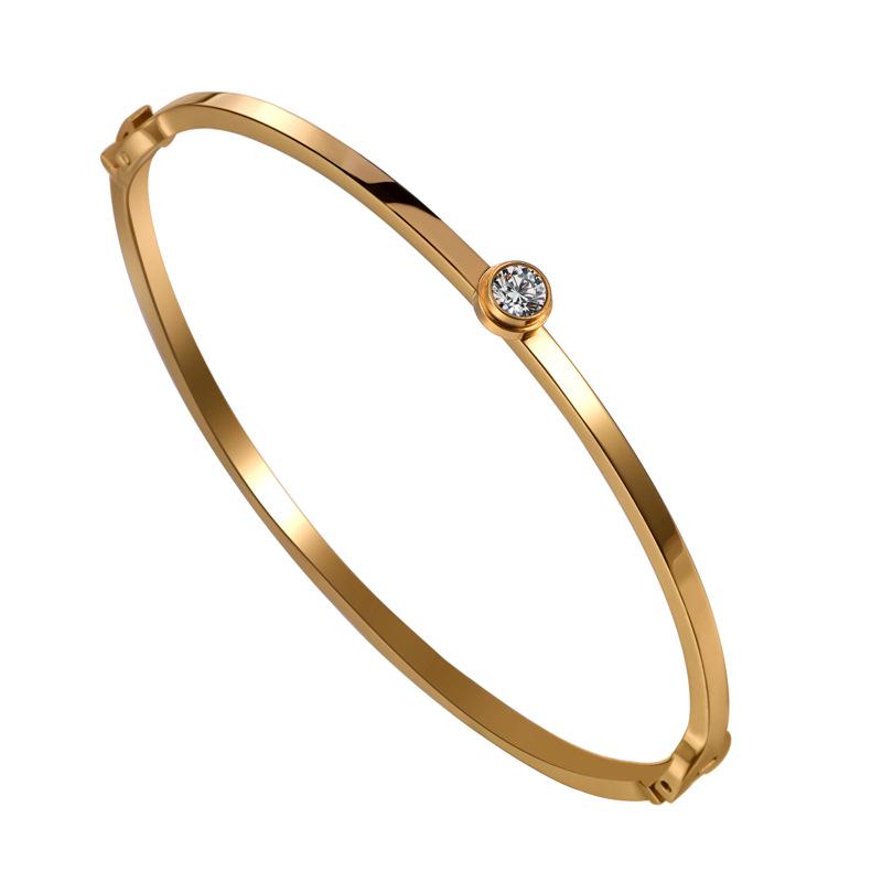 Fashion Women s Single Diamond Bracelet - Non-fading 18K Rose Gold Plated Titanium Steel with Inlaid Diamond - Perfect Gift