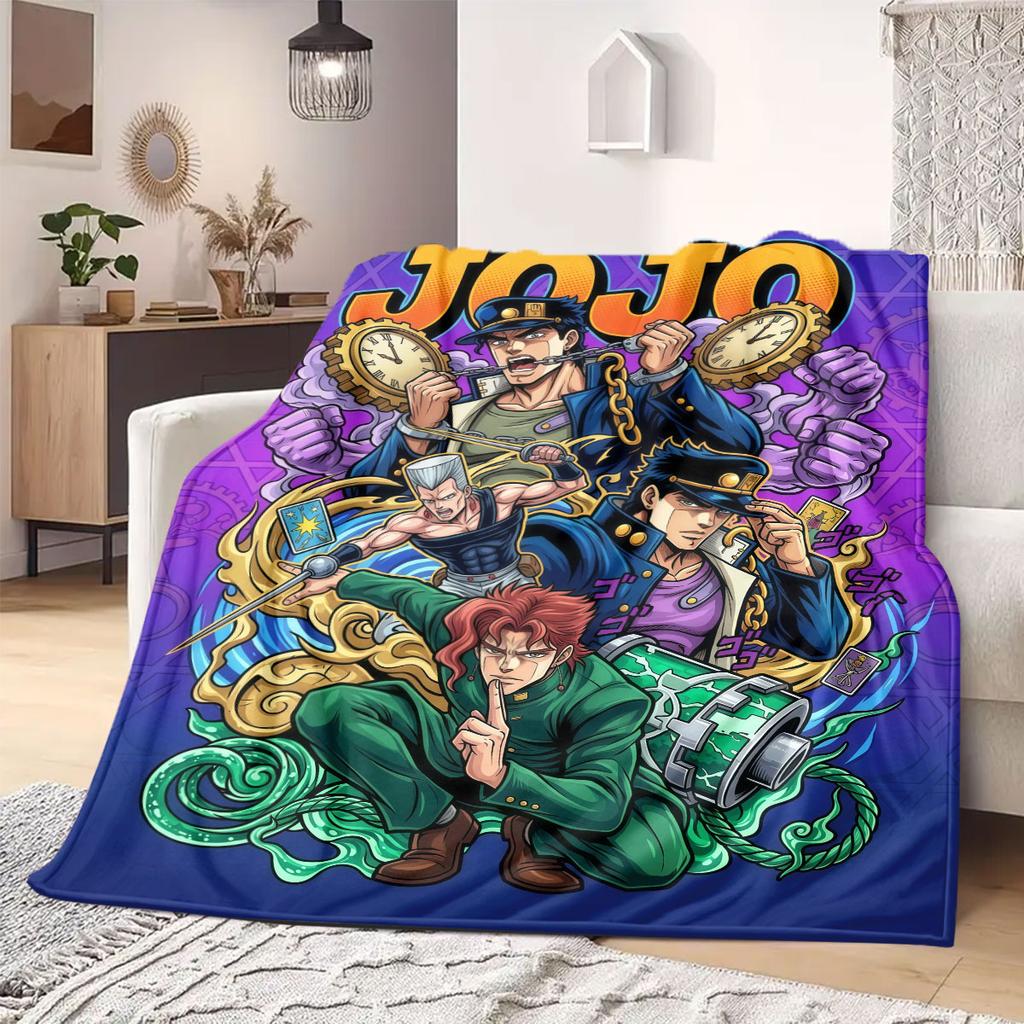 JoJo's Bizarre Adventure Flanelldecke mit Aufdruck, Bettwäsche im Cartoon-Design für Sofa, Gemütliche Heimdekoration, Reise-Picknick-Decke_LIAN