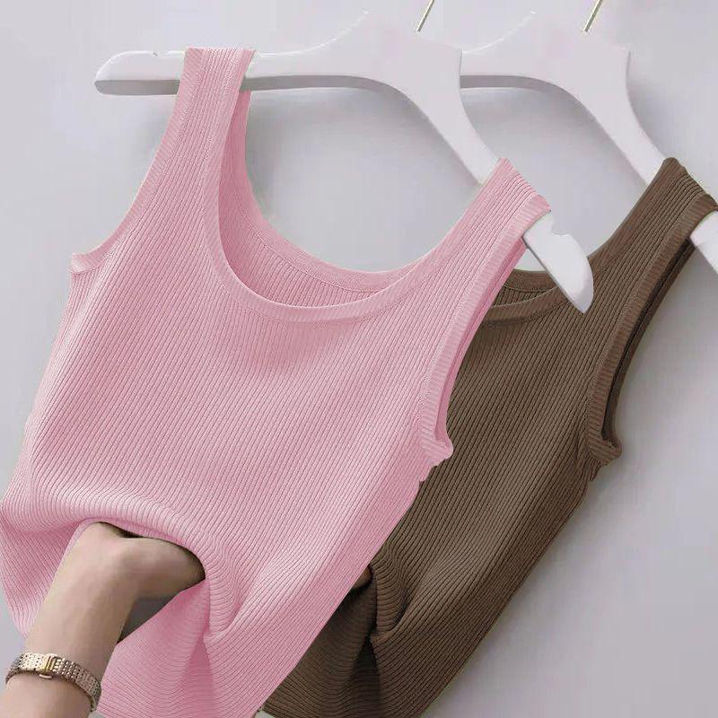 Ribbed Ice Silk Plus Size Tank Top for Women - Sleeveless, Slim Fit, Ideal for Layering or Wearing Alone in Spring/Summer. No Chest Pads.