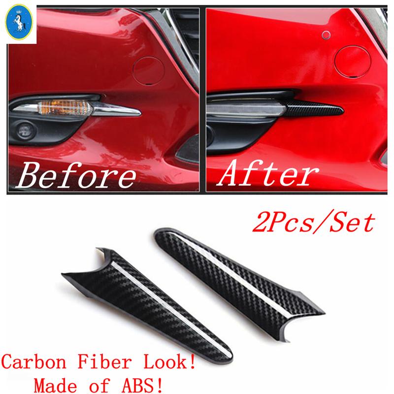 ABS Auto Front Bumper Fog Lights Lamps Eyelid Eyebrow Cover Trim For Mazda 3 Hatchback Sedan 2017 2018 Red / Carbon Fiber Look