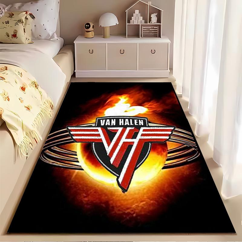 Van Halen Logo with Flame Design Non-slip Rug Suitable for Living Room and Bedroom Sofas.