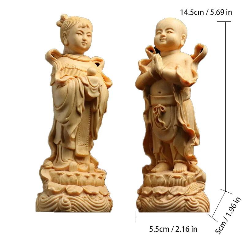 

Wooden Boy Girl character sculptures and figurines -Chinese Wooden Blessing Dolls Home Office Feng Shui Wealth Boy Girl Statue
