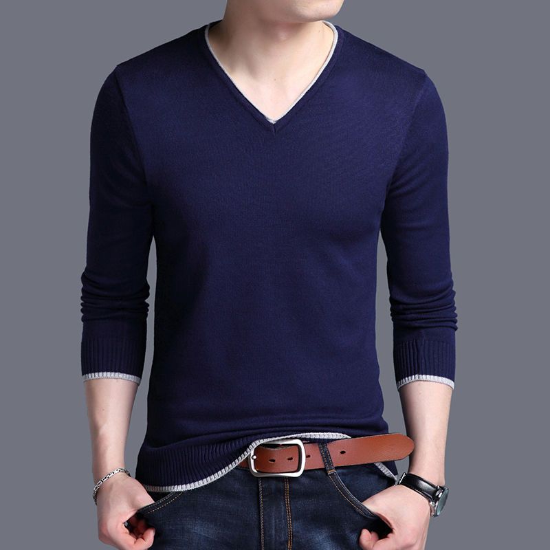 2023 Autumn and Winter Korean Edition Fashion Trend Simple Thin V-neck Long Sleeve Casual Loose Oversized Men's Knitted Sweater