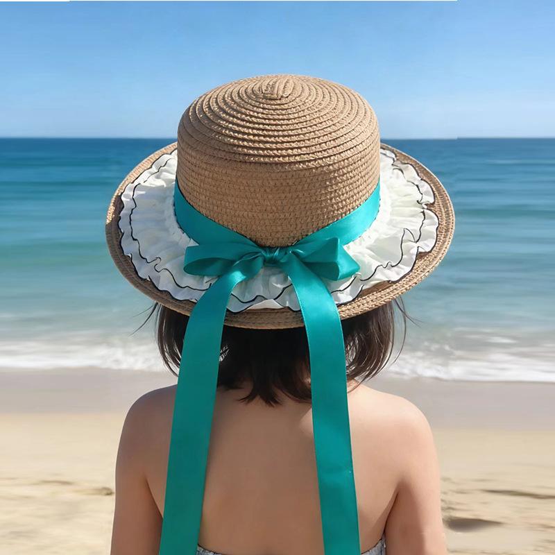 Children's straw hat girls sun hat summer baby hat sun hat weaving parent-child bucket hat summer sun hat