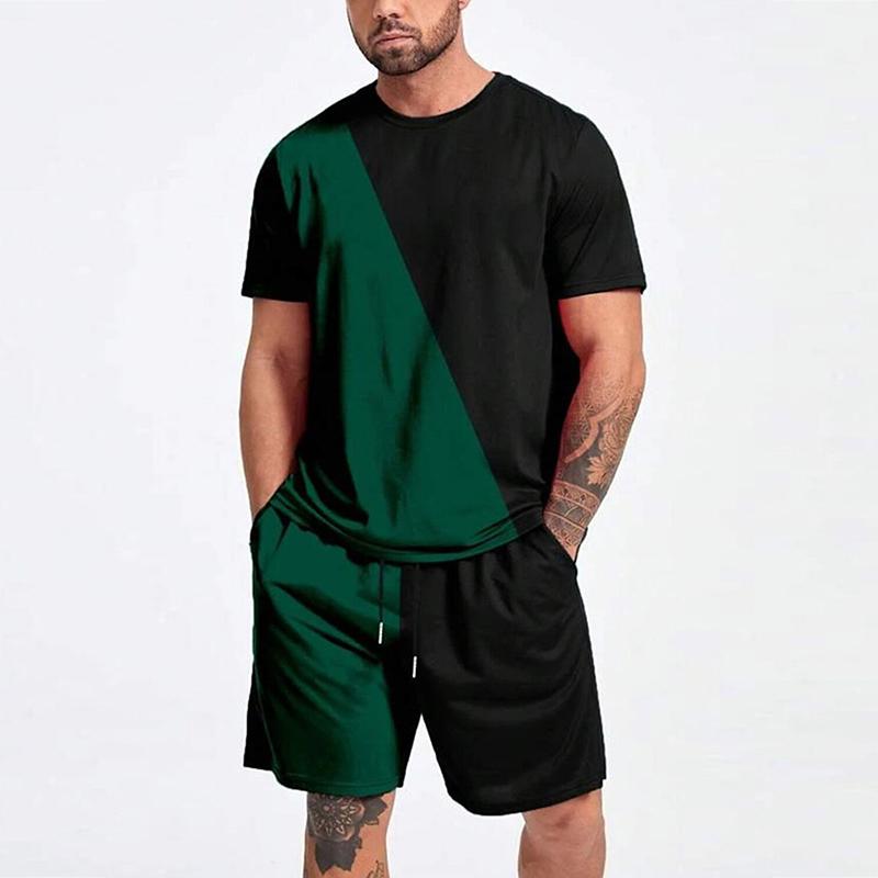 

Муж. Комплект из шорт и футболки Футболка Инвентарь Наклонный Синий Белый С принтами Круглый вырез На открытом воздухе Уличный С короткими рукавами Одежда 2 шт. Классический Классический 3XL зелёный