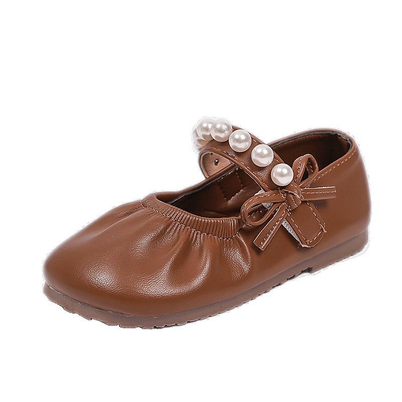 Korean version of girls' small leather shoes, spring and autumn 2025 new soft-soled children's pearl princess shoes, retro Mary Jane single shoes