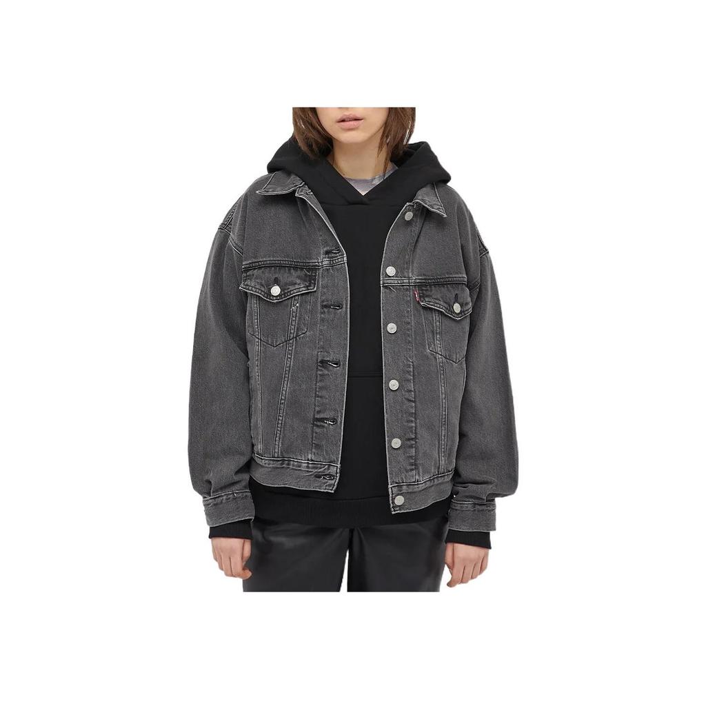 Levis Washed Single Button Collar Long Sleeve Denim Jacket Women jackets Gray A1743-0000