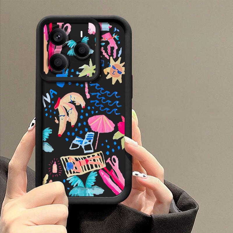 Cartoon Vacation Painting Case For Xiaomi Redmi Note 14 13 Pro 5G 4G 12 11 Funda Xiaomi 14T 13T 11T Pro Shockproof Bumper Silicone Cover