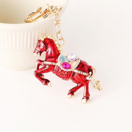 Keychain Pendant Chinese Zodiac Enamel Horse Rhinestones Inlaid Key Chain Metal Charm Bags Keyring Backpack Car Accessories