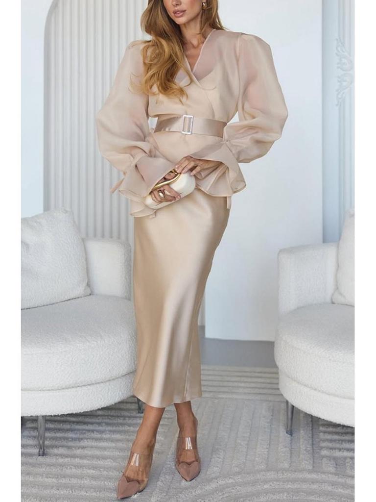 Ensemble Robe et Chemise Satinées à Lacets Cross2026 Europe Printemps/Été pour Femmes NTZ9004