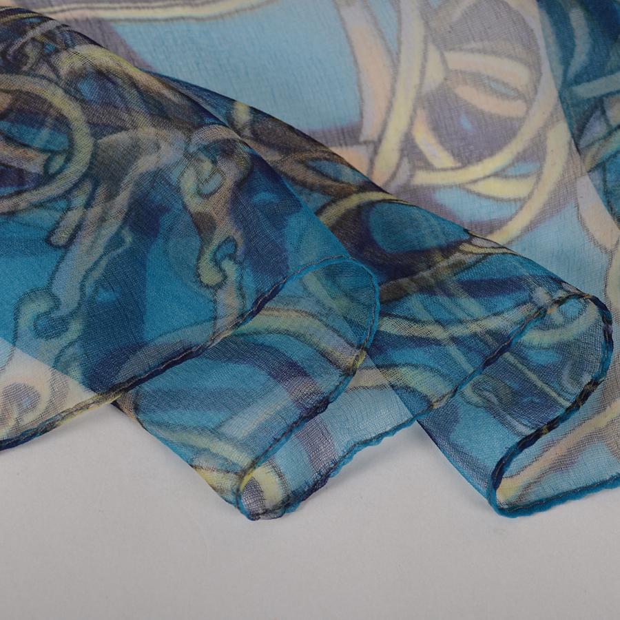 Fall Winter Blue Silk Scarf Shawl Printed Fashion Women Brand Long Scarves New Spring Chain Design Ladies Neck Scarf
