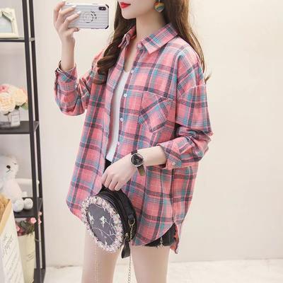 Plaid Shirt Women Spring Autumn Womens Casual Loose Long Sleeve Blouse and Tops Clothes  Plus Size