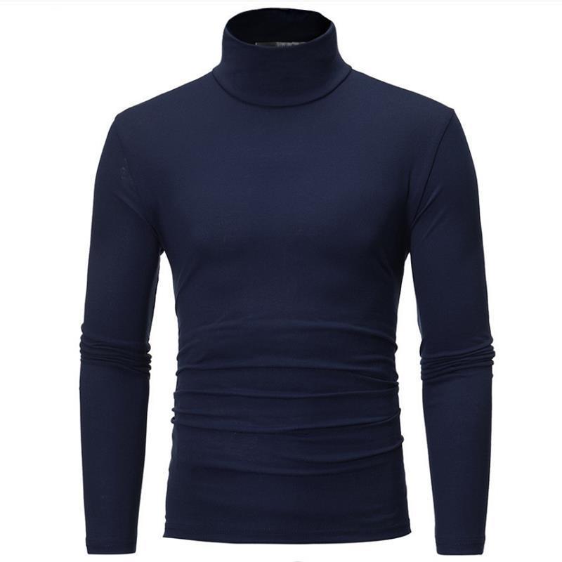 Herr Slim Fit Mock Neck Långärmad T-shirt - Plusstorlek, Enfärgad, Höst/Vinterstil