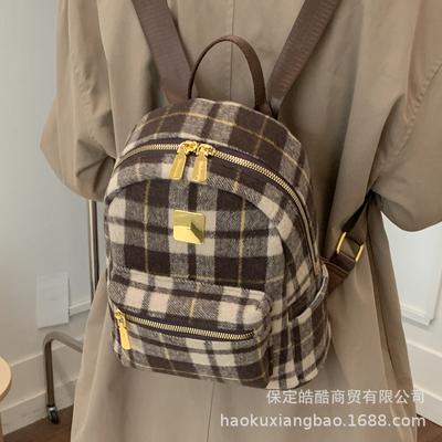 Autumn and Winter Popular Woolen Plaid Backpack 2025 Versatile Temperament High Sense Women Commuting Niche Design Small Bag