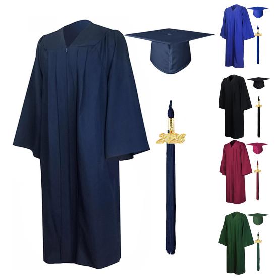 Unisex Matte Graduation Cap And Gown Set with 2026 Year Tassel Charm for Middle School High School College Graduates
