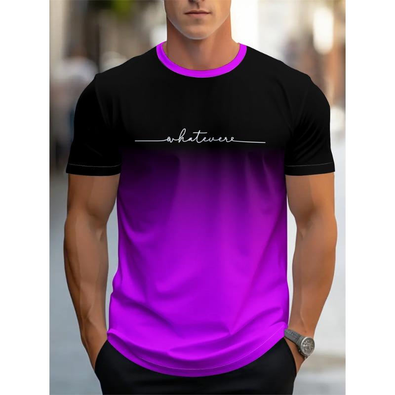Men's Summer Letter Pattern Printed T-Shirt Men's Breathable Comfortable Simple Round Neck T-Shirt Outdoor Sports Casual Top