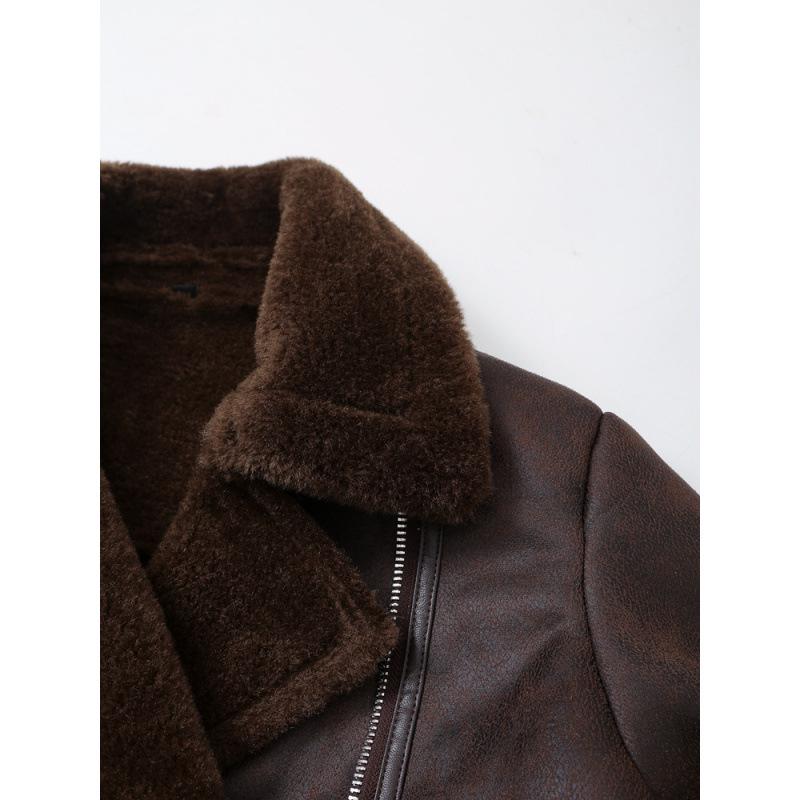 European & American Retro Versatile Double-Sided Long Sleeve Jacket with Zipper Pocket & Turn-Down Collar