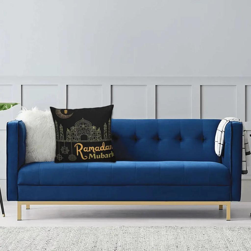 Eid Mubarak Ramadan Kareem Pillowcase Printed Polyester Cushion Cover Decorative Throw Pillow Case Cover Home Square 18''