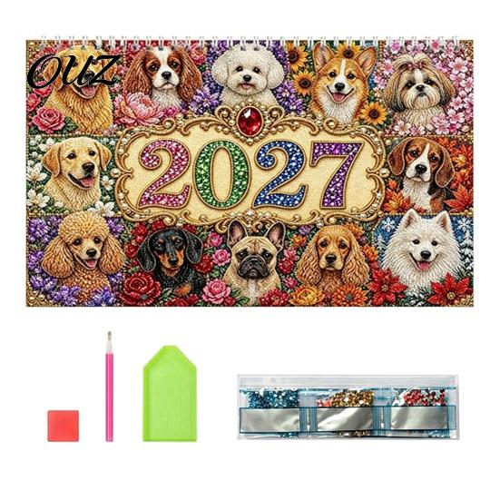 New Year Gift for Artists 2027 DIY Faux Diamond Art Hanging Calendar, Rhinestone Painting Illustration Seasonal Craft Enthusiasts Theme Spiral