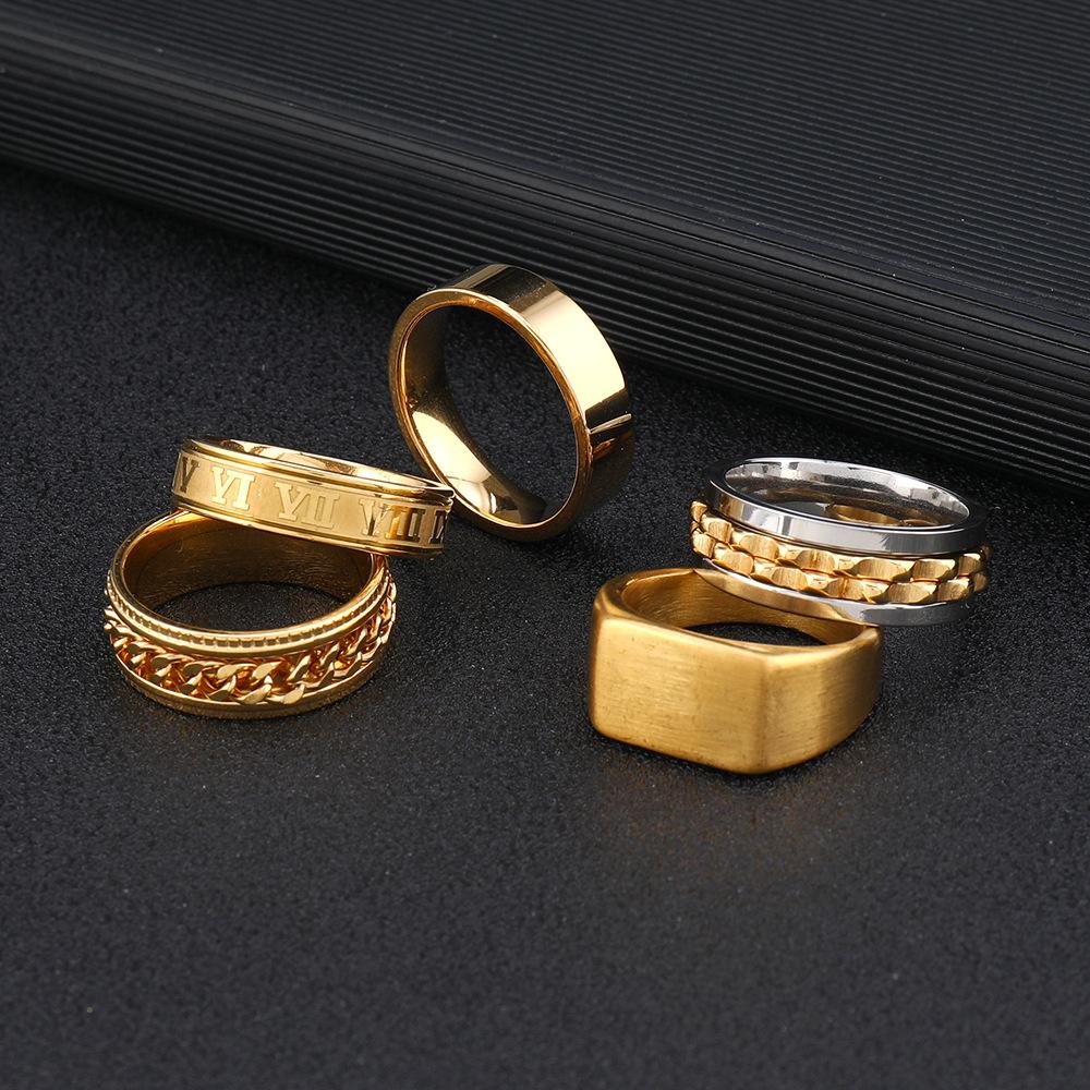 Stainless Steel Jewelry Casting Square Glossy Matte Ring Hip Hop Personality Titanium Steel Ring Five-Piece Set