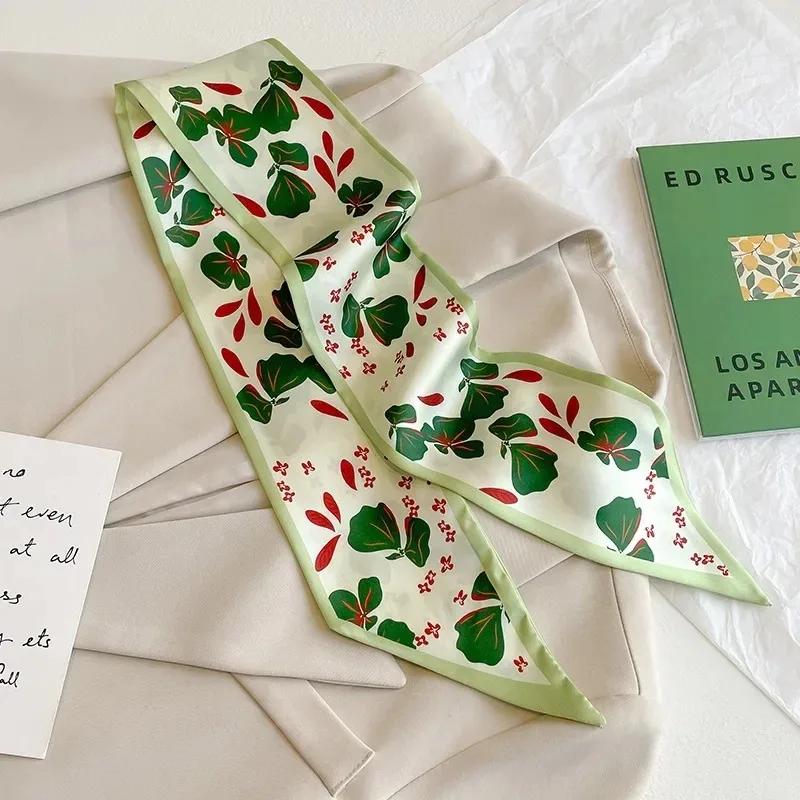 Silk Long Scarf Women Leopard Flamingo Print Luxury Hairband Narrow Scarves Small Neckerchief Summer Headband Ribbons Female