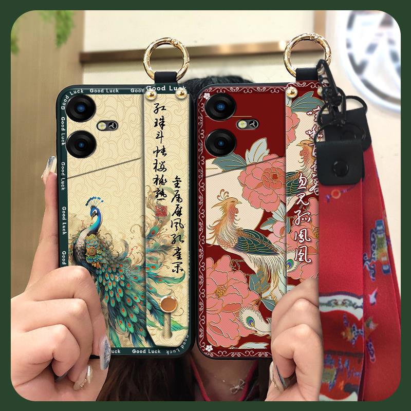 Kickstand Anti-knock Phone Case For Tecno Pova Neo3/LH6N Fashion Shockproof Lanyard Back Cover Soft case Chinese style