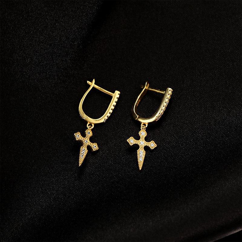 

Серьги-крестики Banyan Tree S925 из серебра с цирконием — стиль хип-хоп для мужчин и женщин ES2351 золотой