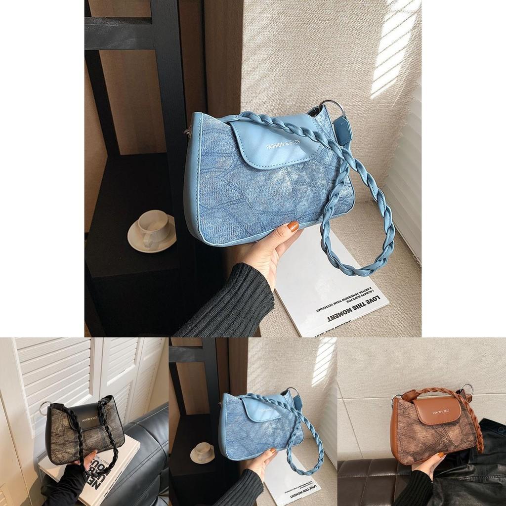 Trendy Retro Blue Underarm Bag For Women Fashionable Medium Sized Handbag Perfect For Street Style