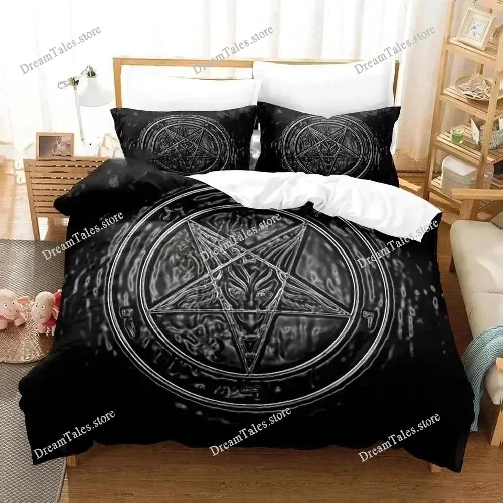 Set de Lenjerie de Pat Satanică Întunecată Imprimat 3D Huse Pilote Huse Paturi Dormitor Mărime Single Twin King Huse Plapumă Textile pentru Casă