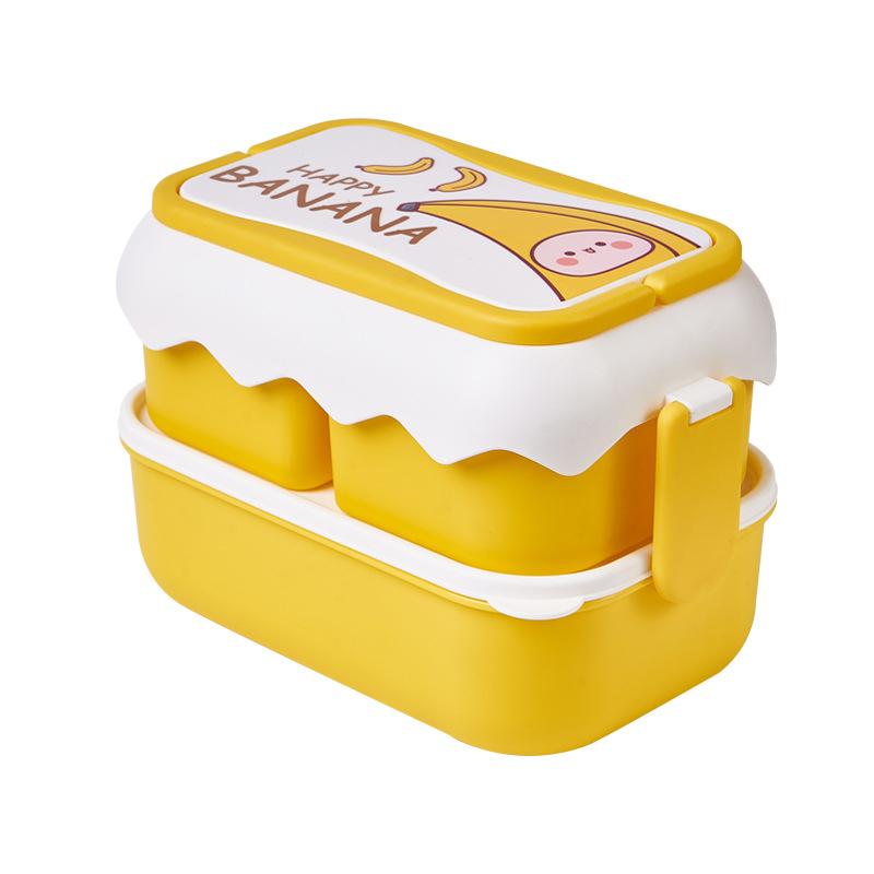 1L/2L Double Layer Lunch Box Cute Children Bento Box with Compartments Microwavable Food Storage Container for Picnic School