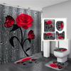 4Pcs Waterproof Shower Curtain Set Bathroom Curtain with Entrance Doormat Toilet Seat Cover Rug Anti-Slip Floor Mat Bath Decor
