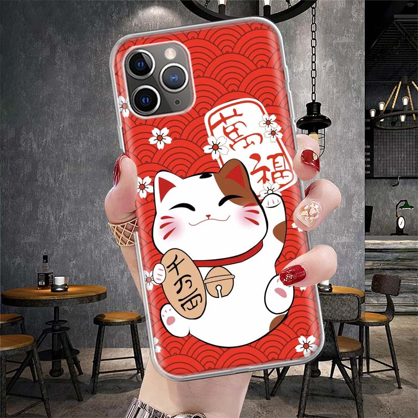 Lucky Cat Maneki Neko Japanese Soft Phone Case For IPhone 11 17 Air 16E 16 Pro Max 15 + 14 Plus 13 Mini 12 Apple 7 SE 8 Fundas C