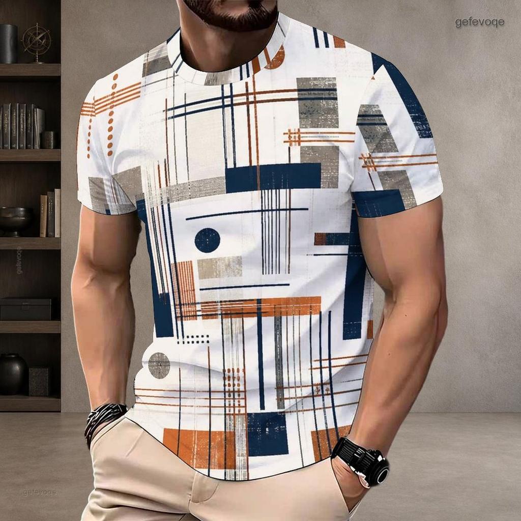 Men Plus Size Geometric Printed Round Neck Short Sleeve T Shirt
