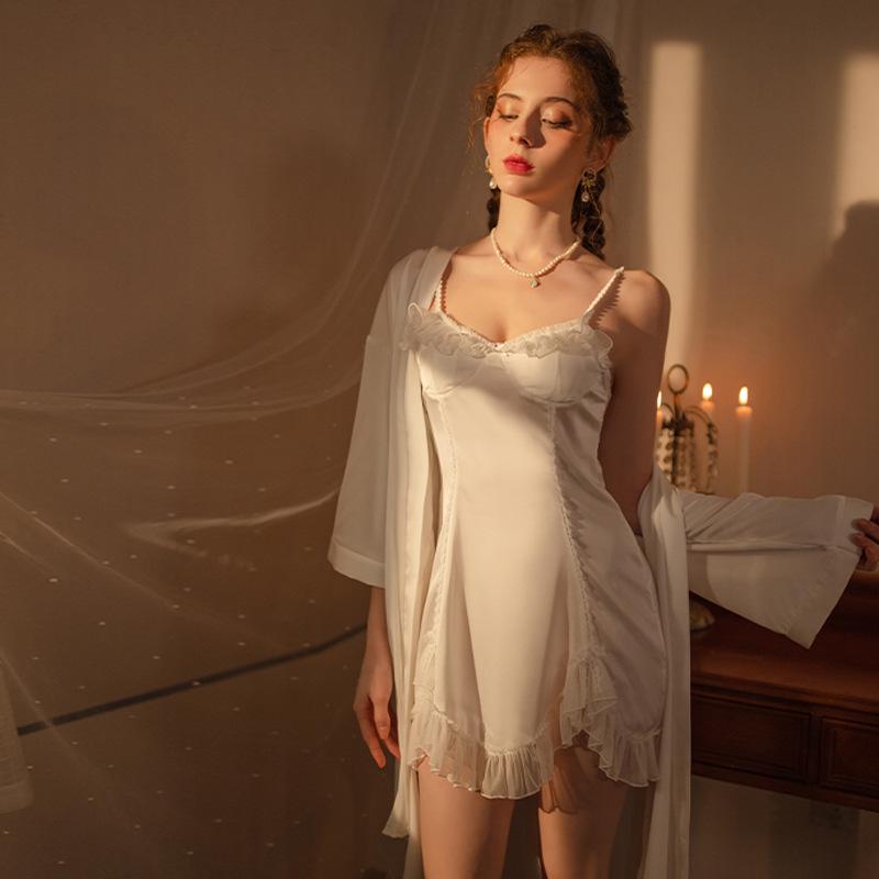 Xin Yiying Sexy Französische Spitze Nachthemd - Tief V Rückenfreies Pyjama-Set