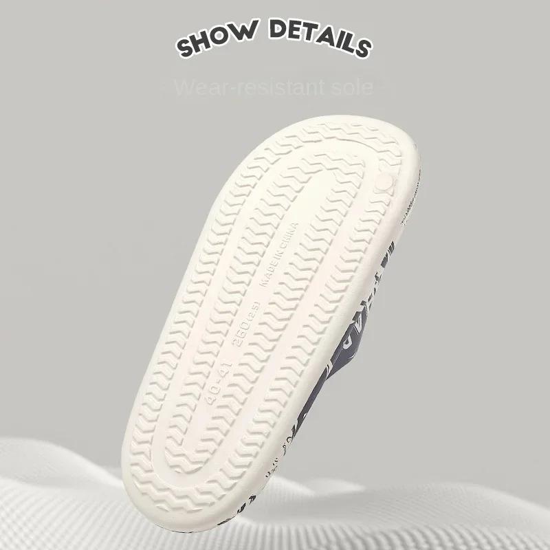 QYCKABY 2025 Mens Summer Slippers Beach Sandals Flip Flop Printing Thick Soled Boys Girls Unisex Home Bath Shoe Large Size 46-47